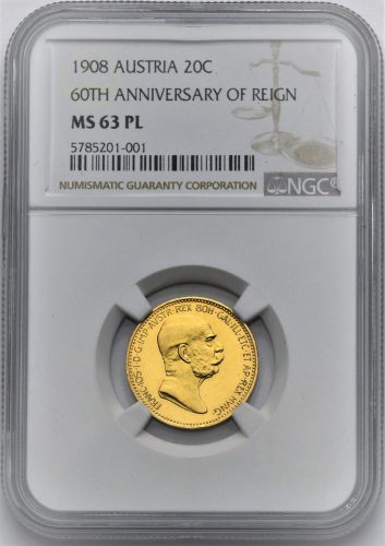 20 Koruna 1908 – 60. Výročí Vlády Františka Josefa I.