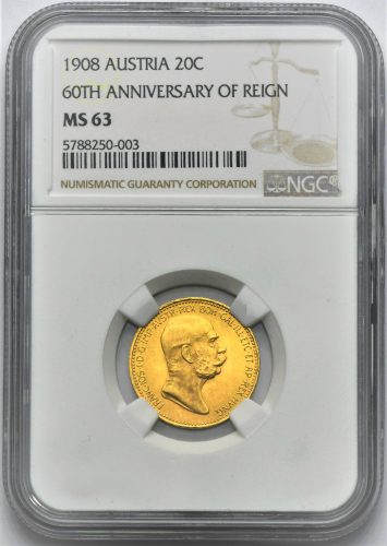 20 Koruna 1908 – 60. Výročí Vlády Františka Josefa I.
