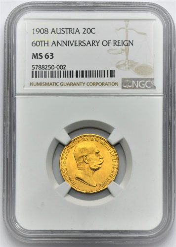 20 Koruna 1908 – 60. Výročí Vlády Františka Josefa I.