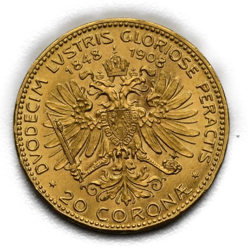 20 Koruna 1908 – 60. Výročí Vlády Františka Josefa I.
